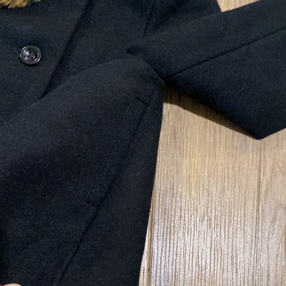 Janie and Jack || Black Wool Leopard Faux Fur Collar Cropped Pea Coat - Picture 7 of 8